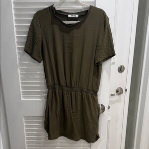 ANINE BING Olive Green silk Short Sleeve Dress